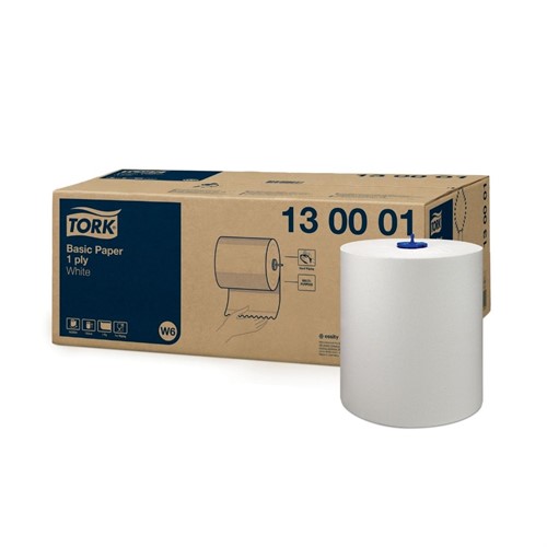 Avtorkningspapper Tork W6 Basic Universal vit 6rle/fp