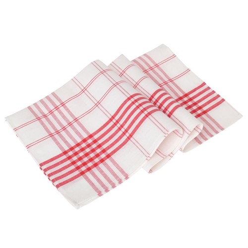 Kökshandduk lin/bomull 50x70cm rödrutig 6st/fp
