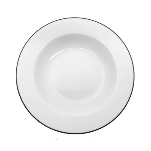 Tallrik djup Kaszub 29cm vit med svart rand