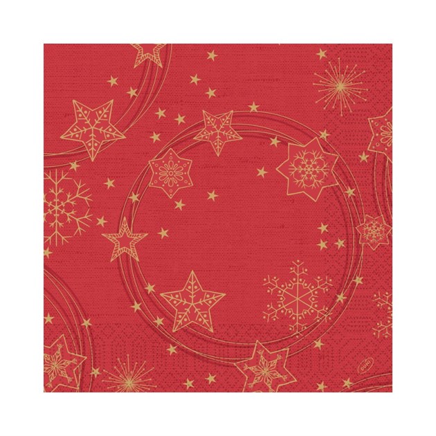 Julservett 3-lag 40x40cm Star Shine Duni röd 4x250st/fp