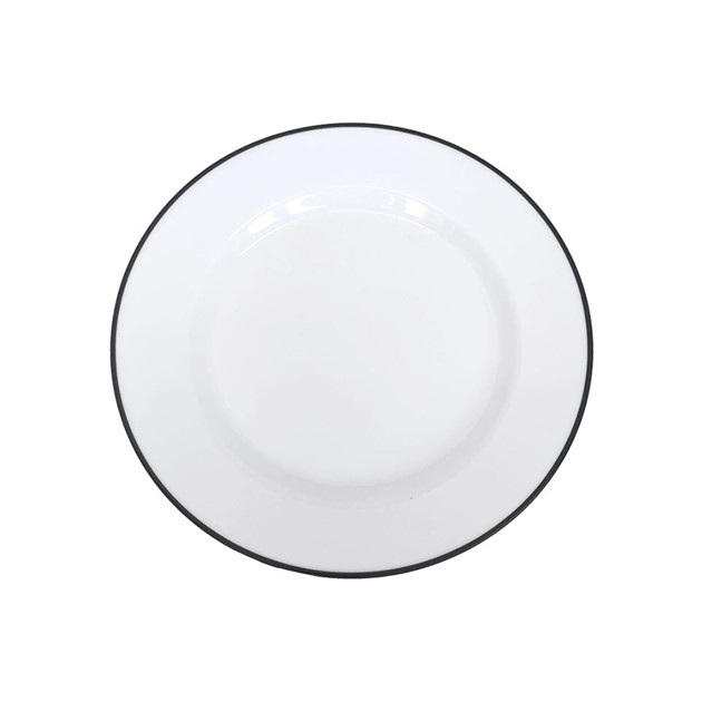 Tallrik flat Kaszub 19cm vit med svart rand