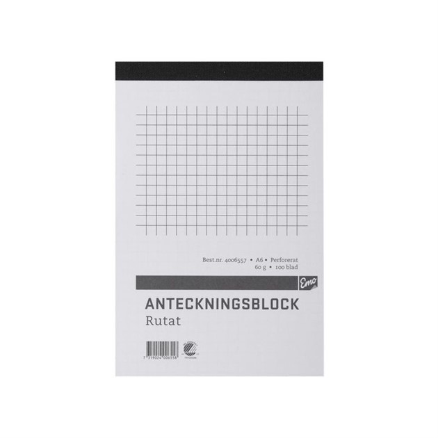 Anteckningsblock A6 100 blad perf rutat