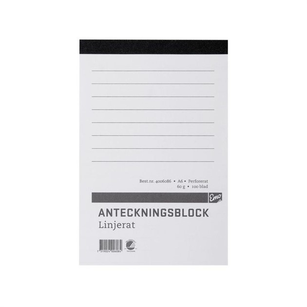 Anteckningsblock A6 100 blad perf linj