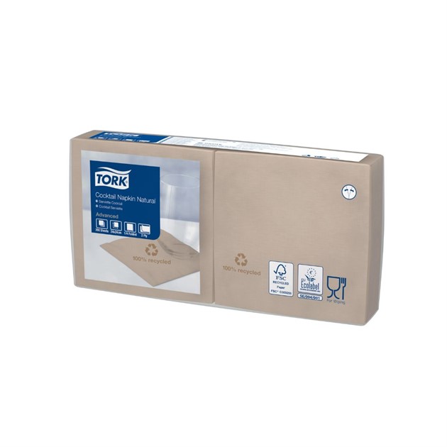 Cocktailservett Tork 2-lag 11,9x11,9cm natur 1600st/fp