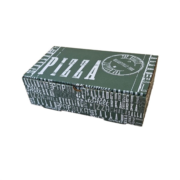 Pizzakartong Calzone well v/b grön m tryck 28x16x8cm 100st/fp