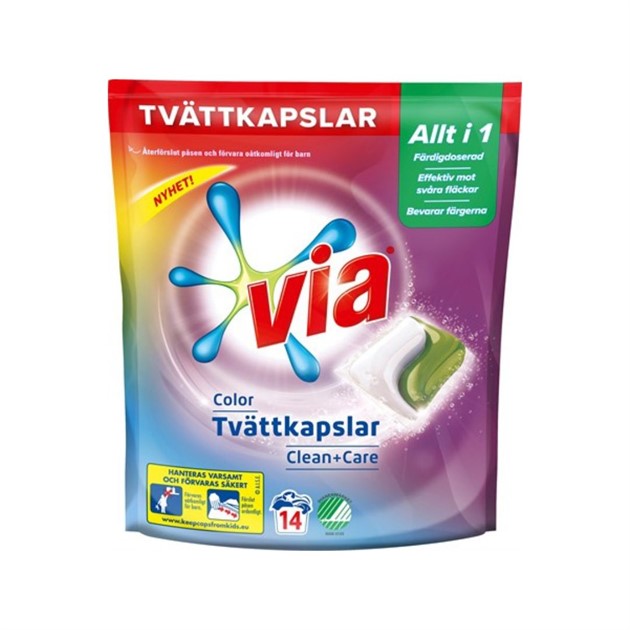 Tvättkapslar Via Color Clean+Care 14st/ifp